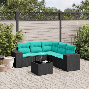 vidaXL 6-delige tuinbankset met kussens van zwart polyrotan