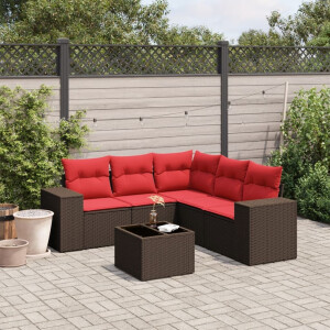 vidaXL 6-delige tuinbankset met kussens, bruin polyrotan