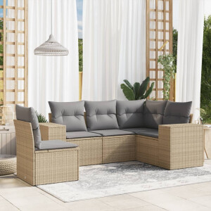 vidaXL 5-delige Loungeset met kussens poly rattan beige