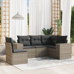 vidaXL 5-delige Loungeset met kussens poly rattan grijs