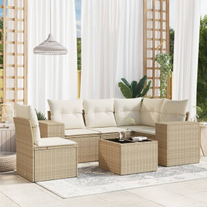 vidaXL 6-delige Loungeset met kussens poly rattan beige
