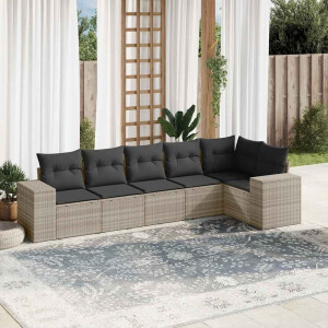vidaXL 6-delige Loungeset met kussens poly rattan lichtgrijs