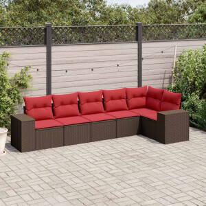 vidaXL 6-delige tuinbankset met kussens, bruin polyrotan