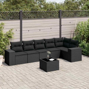 vidaXL 7-delige Loungeset met kussens poly rattan zwart