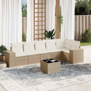 vidaXL 7-delige Loungeset met kussens poly rattan beige