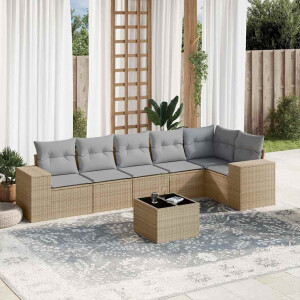vidaXL 7-delige Loungeset met kussens poly rattan beige