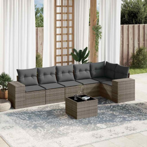 vidaXL 7-delige Loungeset met kussens poly rattan grijs