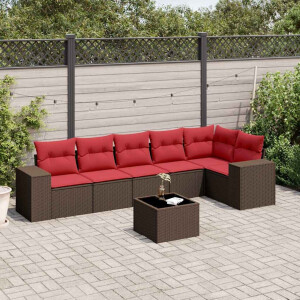 vidaXL 7-delige tuinbankset met kussens, bruin polyrotan