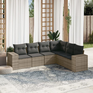 vidaXL 6-delige Loungeset met kussens poly rattan grijs