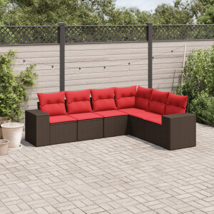 vidaXL 6-delige tuinbankset met kussens, bruin polyrotan