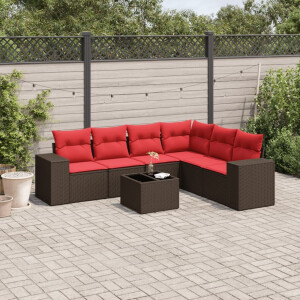 vidaXL 7-delige tuinbankset met kussens, bruin polyrotan