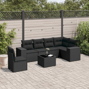 vidaXL 7-delige Loungeset met kussens poly rattan zwart