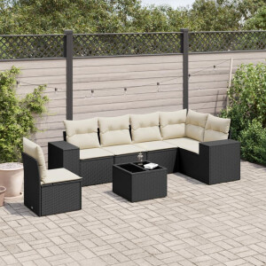 vidaXL 7-delige Loungeset met kussens poly rattan zwart