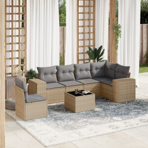 vidaXL 7-delige Loungeset met kussens poly rattan beige