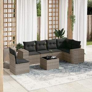 vidaXL 7-delige Loungeset met kussens poly rattan grijs