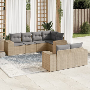 vidaXL 7-delige Loungeset met kussens poly rattan beige
