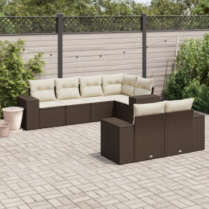 vidaXL 7-delige Loungeset met kussens poly rattan bruin