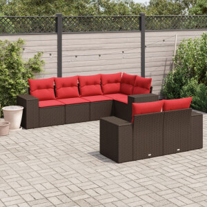 vidaXL 7-delige tuinbankset met kussens, bruin polyrotan