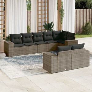 vidaXL 8-delige Loungeset met kussens poly rattan grijs