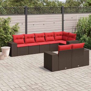 vidaXL 8-delige tuinbankset met kussens, bruin polyrotan