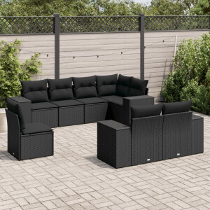 vidaXL 8-delige Loungeset met kussens poly rattan zwart