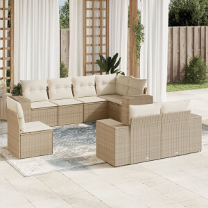 vidaXL 8-delige Loungeset met kussens poly rattan beige