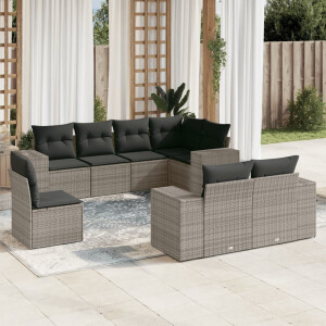 vidaXL 8-delige Loungeset met kussens poly rattan grijs