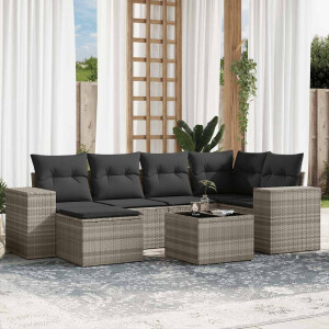 vidaXL 7-delige Loungeset met kussens poly rattan lichtgrijs