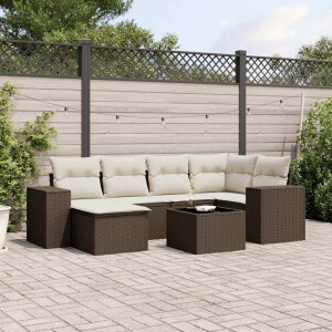 vidaXL 7-delige Loungeset met kussens poly rattan bruin