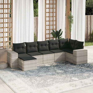 vidaXL 7-delige Loungeset met kussens poly rattan lichtgrijs