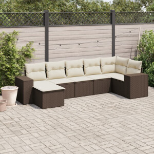 vidaXL 7-delige Loungeset met kussens poly rattan bruin
