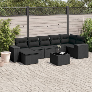 vidaXL 8-delige Loungeset met kussens poly rattan zwart