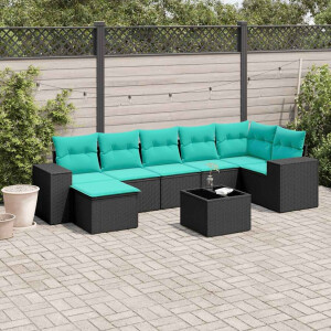 vidaXL 8-delige tuinbankset met kussens, zwart polyrotan
