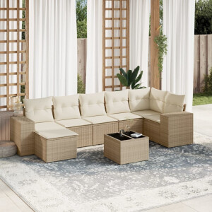 vidaXL 8-delige Loungeset met kussens poly rattan beige
