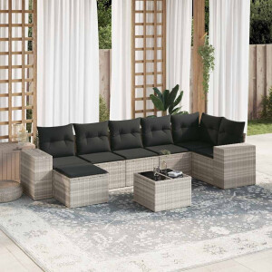 vidaXL 8-delige Loungeset met kussens poly rattan lichtgrijs