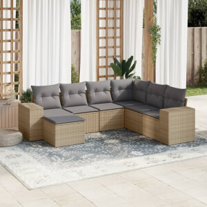 vidaXL 7-delige Loungeset met kussens poly rattan beige