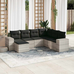 vidaXL 7-delige Loungeset met kussens poly rattan lichtgrijs
