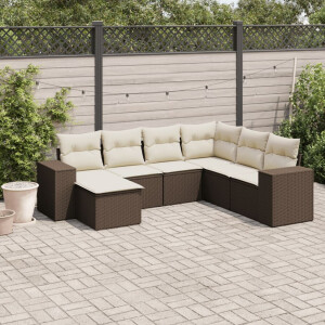 vidaXL 7-delige Loungeset met kussens poly rattan bruin