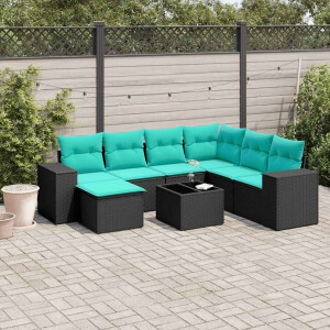 vidaXL 8-delige tuinbankset met kussens, zwart polyrotan