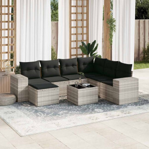 vidaXL 8-delige Loungeset met kussens poly rattan lichtgrijs