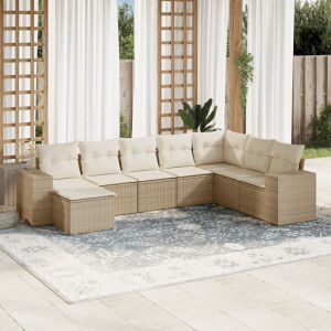 vidaXL 8-delige Loungeset met kussens poly rattan beige