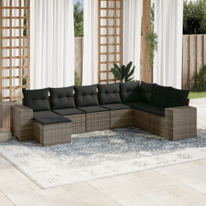 vidaXL 8-delige Loungeset met kussens poly rattan grijs