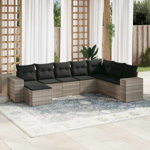 vidaXL 8-delige Loungeset met kussens poly rattan lichtgrijs