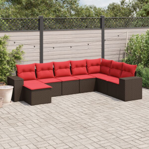 vidaXL 8-delige tuinbankset met kussens, bruin polyrotan