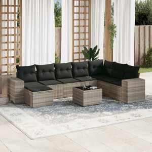 vidaXL 9-delige Loungeset met kussens poly rattan lichtgrijs