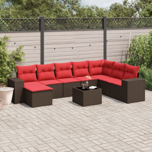 vidaXL 9-delige tuinbankset met kussens, bruin polyrotan