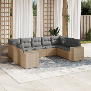 vidaXL 9-delige Loungeset met kussens poly rattan beige
