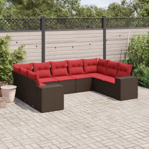 vidaXL 9-delige tuinbankset met kussens, bruin polyrotan