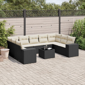 vidaXL 10-delige Loungeset met kussens poly rattan zwart