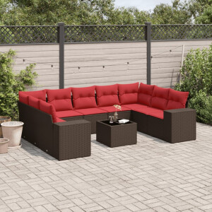 vidaXL 10-delige tuinbankset met kussens, bruin polyrotan